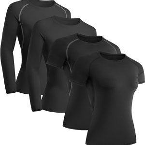 TELALEO 4 Pack Women's Compression Shirt Long/Short Sleeve Performance Workout Baselayer Athletic Top Gym Sports Gea